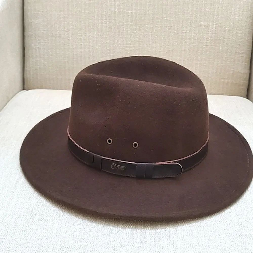 Wool Outback Trading Company Pathfinder Tassy Crusher Brown Hat Size 7.5